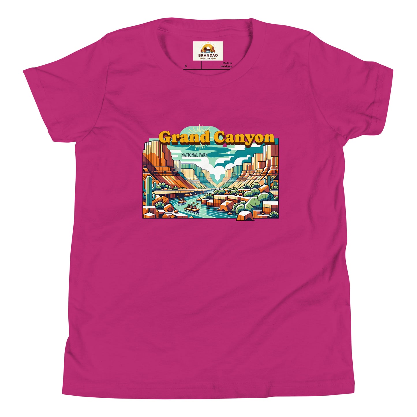 Youth Short Sleeve T-Shirt - Grand Canyon Adventure - National Parks, Pink, front just shirt