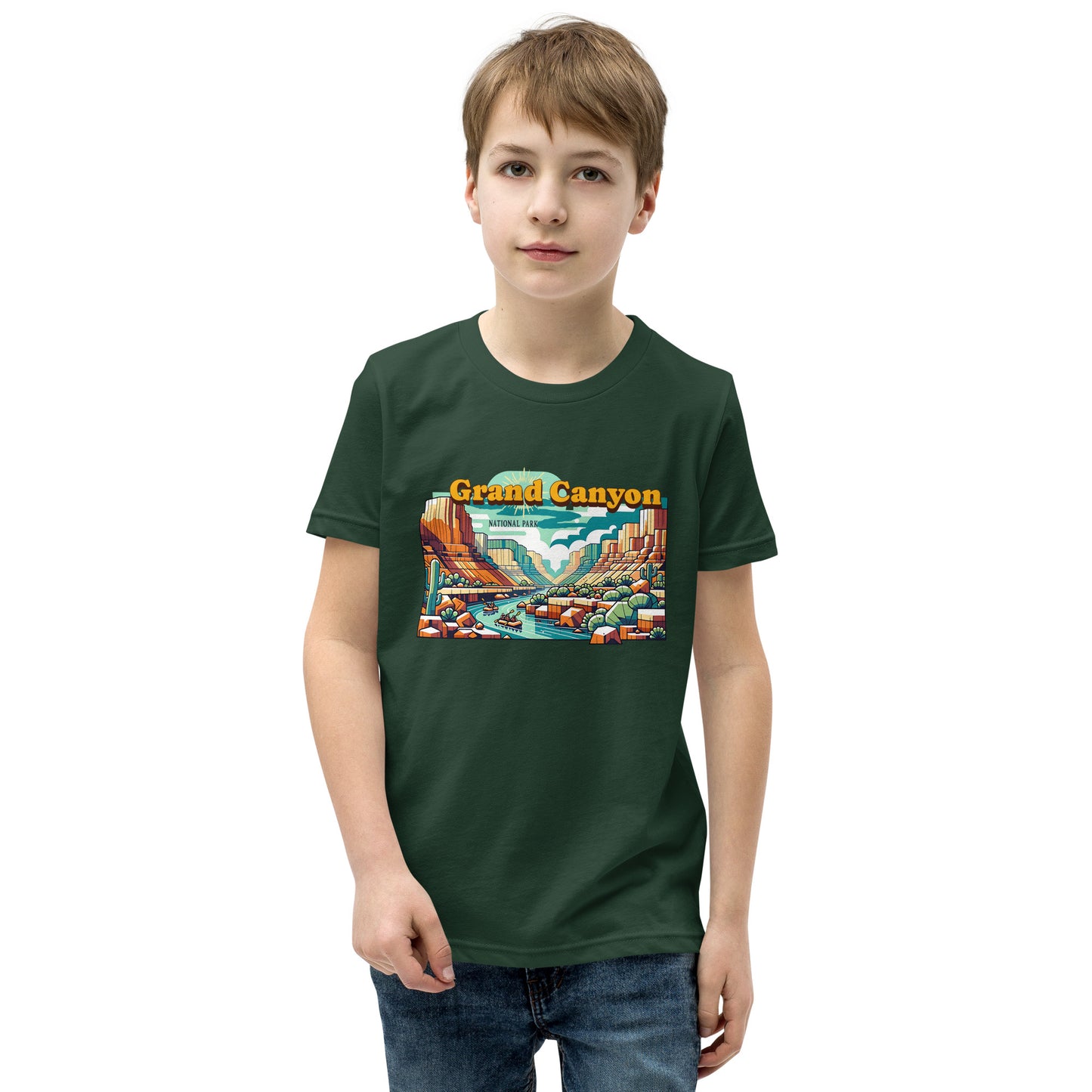 Youth Short Sleeve T-Shirt - Grand Canyon Adventure - National Parks, Forest, front boy