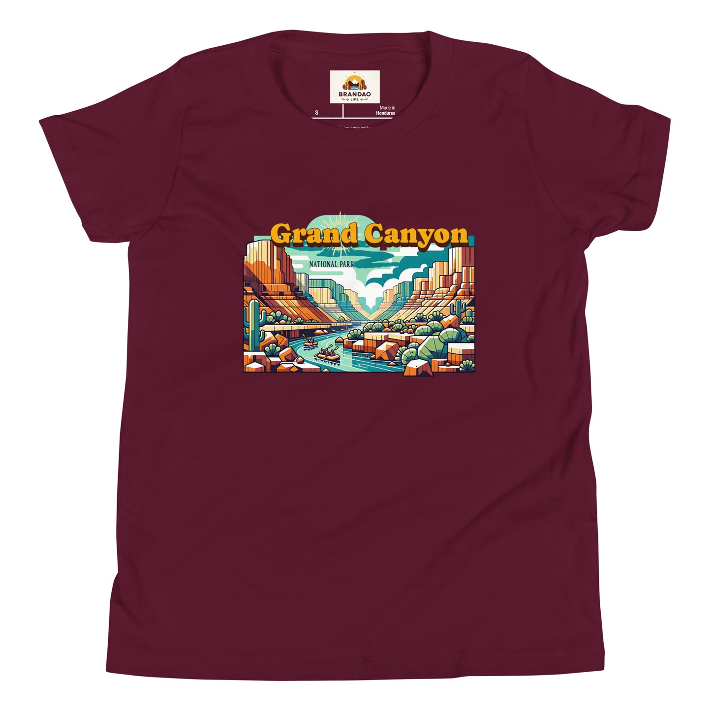 Youth Short Sleeve T-Shirt - Grand Canyon Adventure - National Parks, Pink, front just shirt