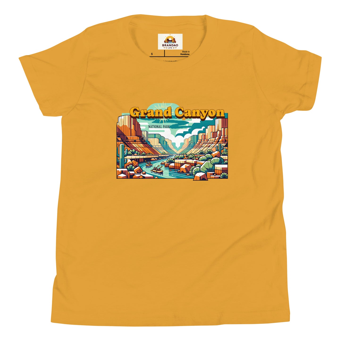 Youth Short Sleeve T-Shirt - Grand Canyon Adventure - National Parks, yellow, front just shirt