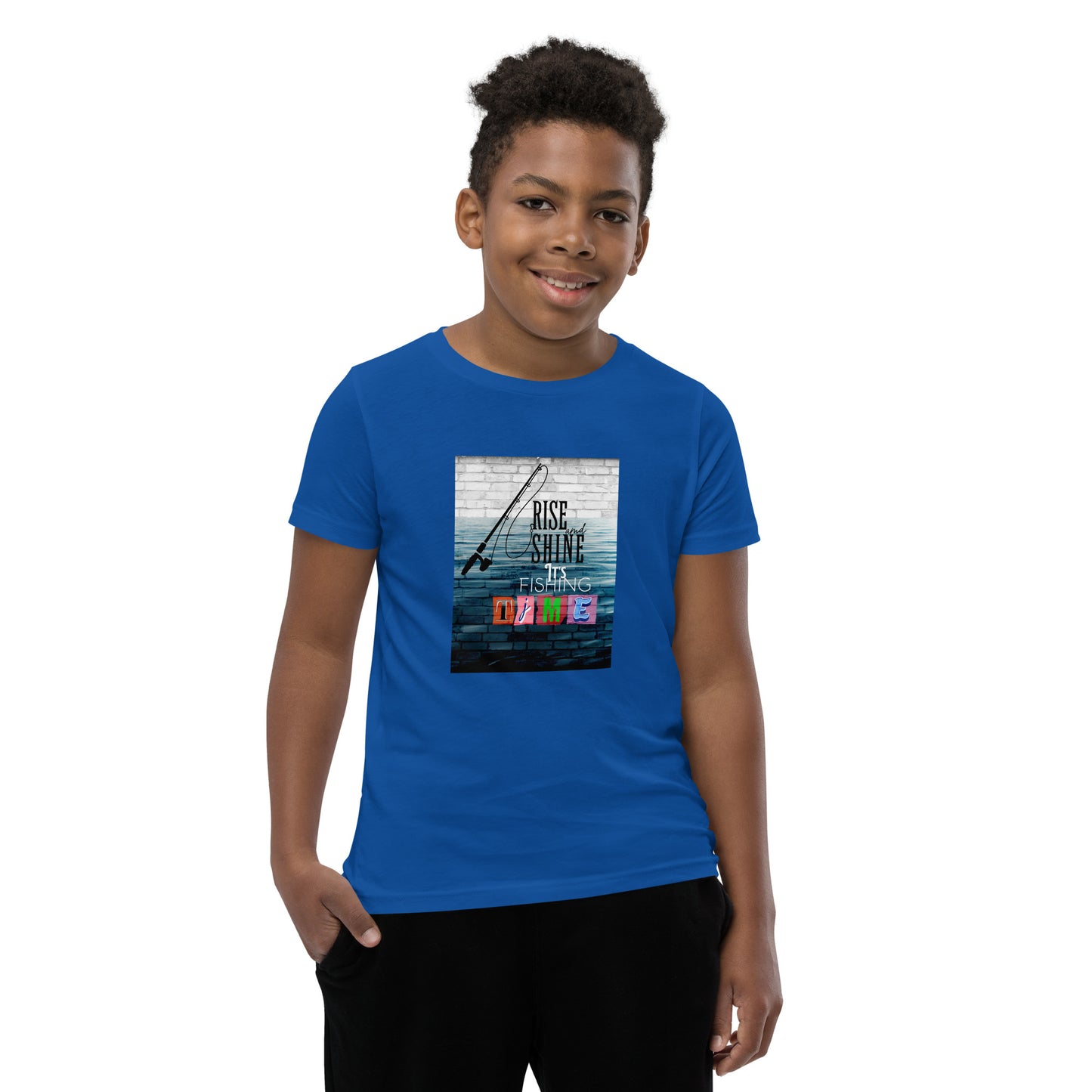 Youth Short Sleeve Unisex T-Shirt - It's Fishing Time - Fun Outdoor Adventures Apparel, True Royal, front side