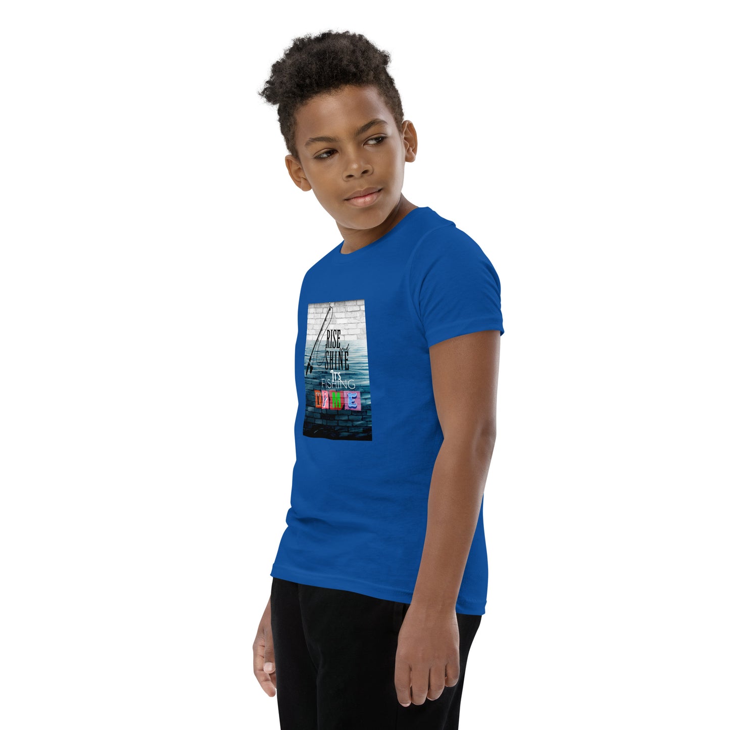 Youth Short Sleeve Unisex T-Shirt - It's Fishing Time - Fun Outdoor Adventures Apparel, True Royal, front right side