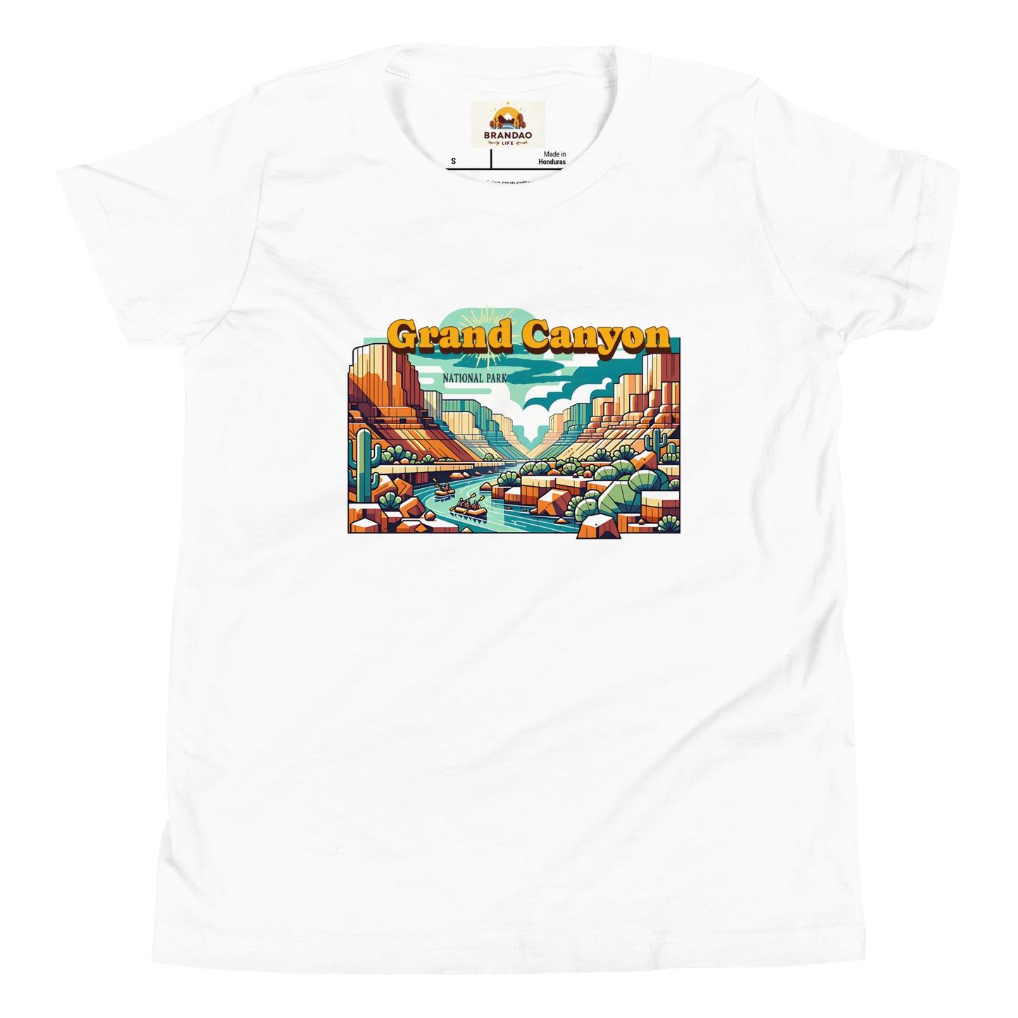 Youth Short Sleeve T-Shirt - Grand Canyon Adventure - National Parks, White, front just shirt