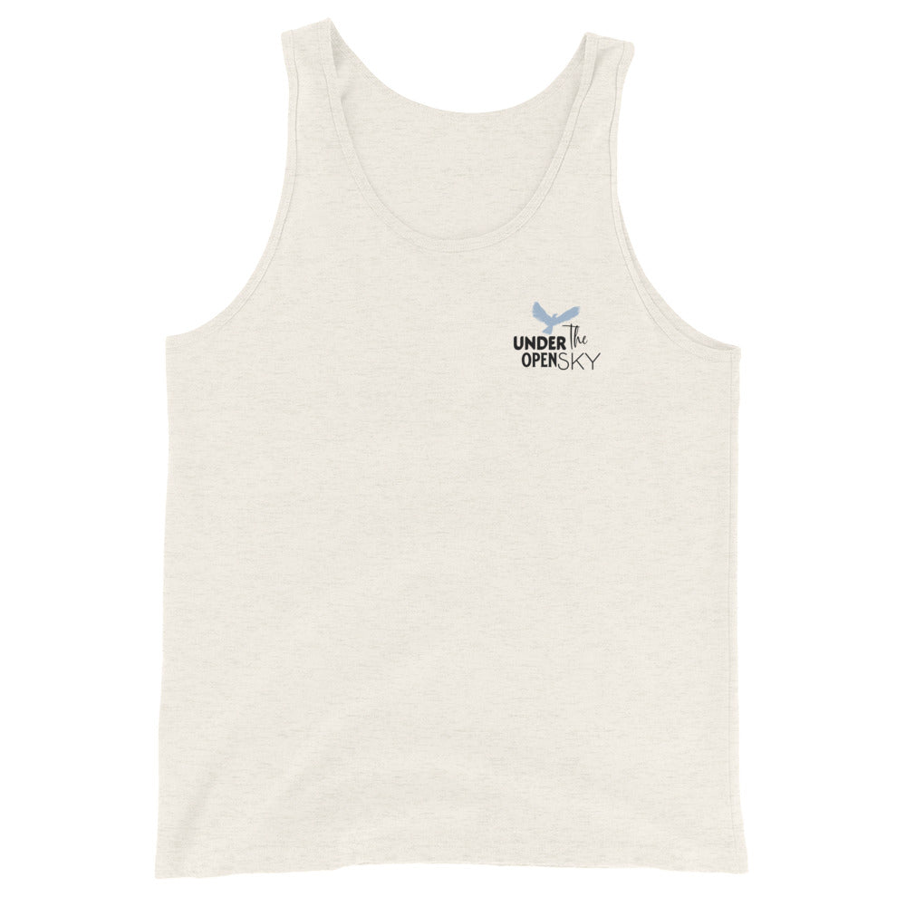 Men's Tank Top – 'Under the Open Sky' Design for Outdoor Comfort and Style, oatmeal, front, full body. 