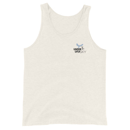 Men's Tank Top – 'Under the Open Sky' Design for Outdoor Comfort and Style, oatmeal, front, full body. 