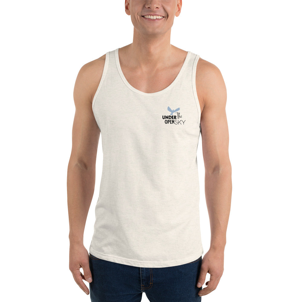 Men's Tank Top – 'Under the Open Sky' Design for Outdoor Comfort and Style, oatmeal, front, men