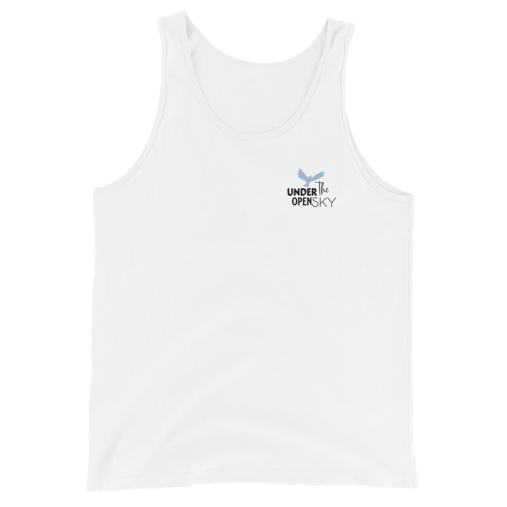 Men's Tank Top – 'Under the Open Sky' Design for Outdoor Comfort and Style, White, front full body. 