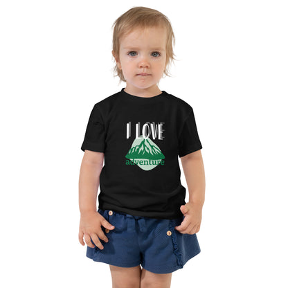 Toddler Short Sleeve Tee - I Love Adventure - Fun and Playful Design, black, front girl 