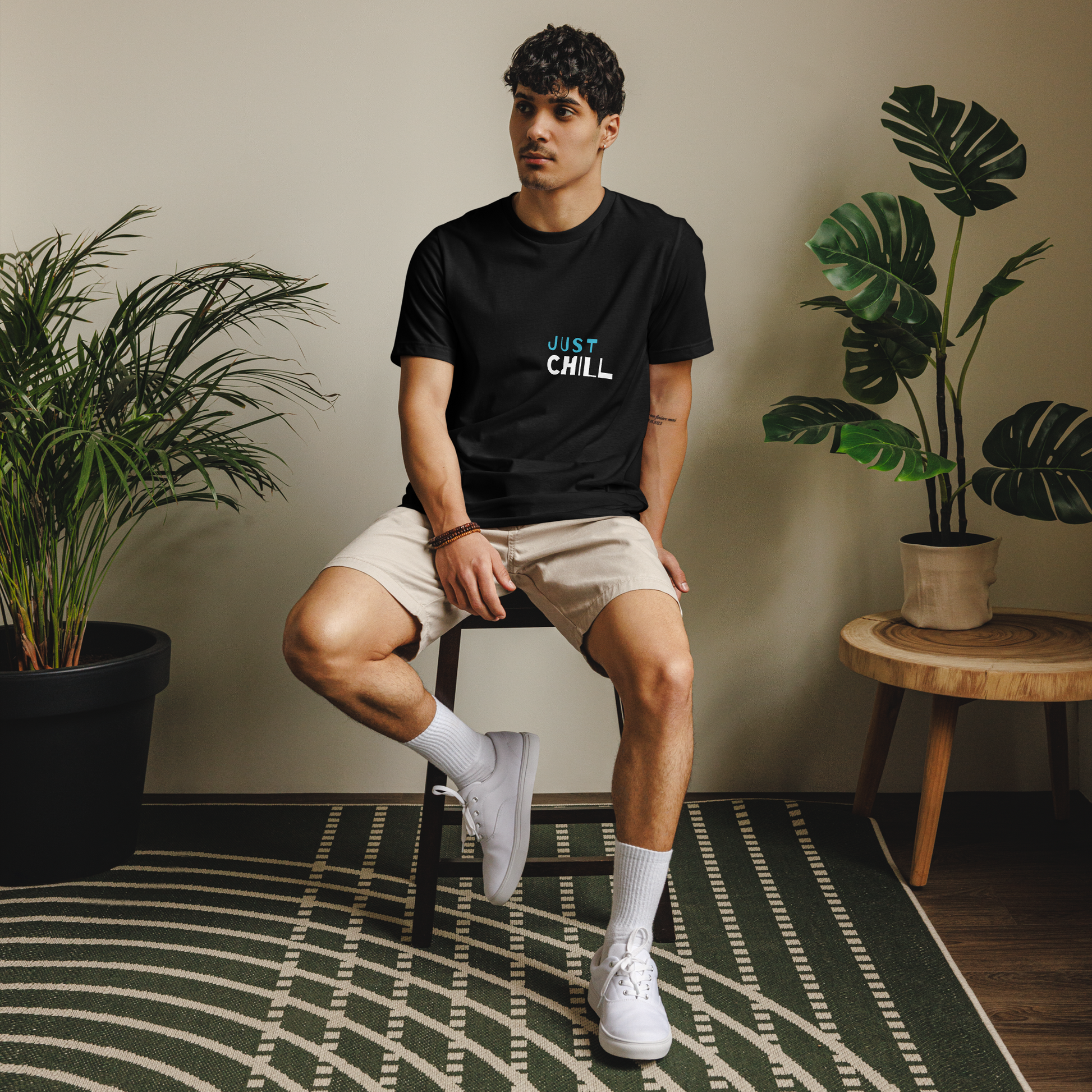 Unisex Eco-Friendly T-Shirt - Just Chill - Sustainable, Lightweight, and Perfect for Everyday Style, black ,front men