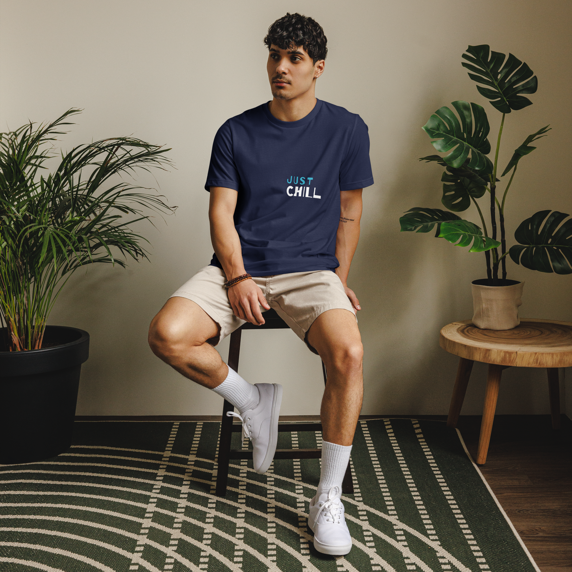Unisex Eco-Friendly T-Shirt - Just Chill - Sustainable, Lightweight, and Perfect for Everyday Style, navy, front men