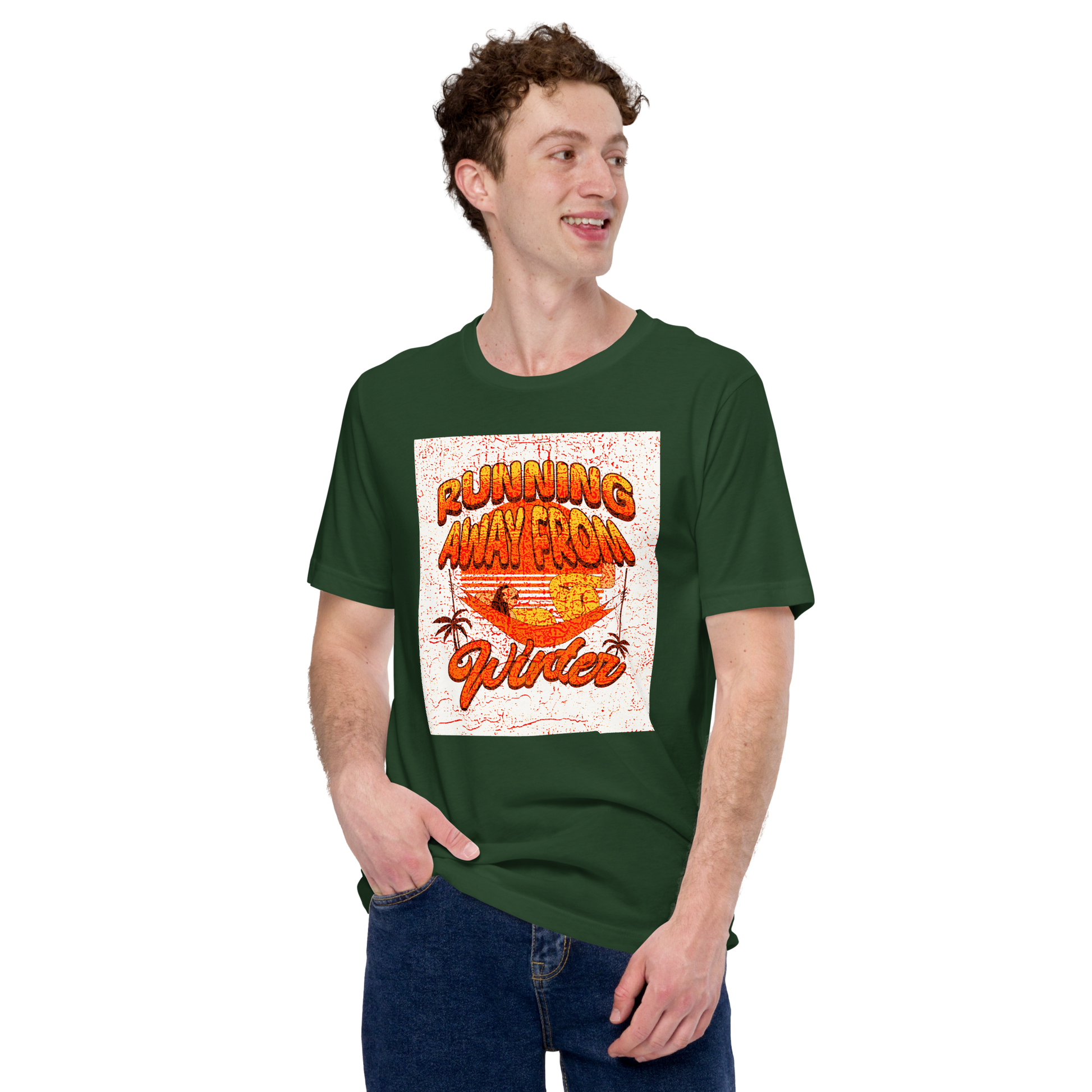 Unisex T-Shirt - Running Away from Winter - Escape Winter in Style, green, front men