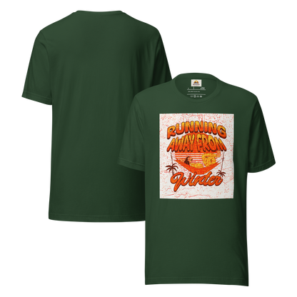 Unisex T-Shirt - Running Away from Winter - Escape Winter in Style, green, back and front full body