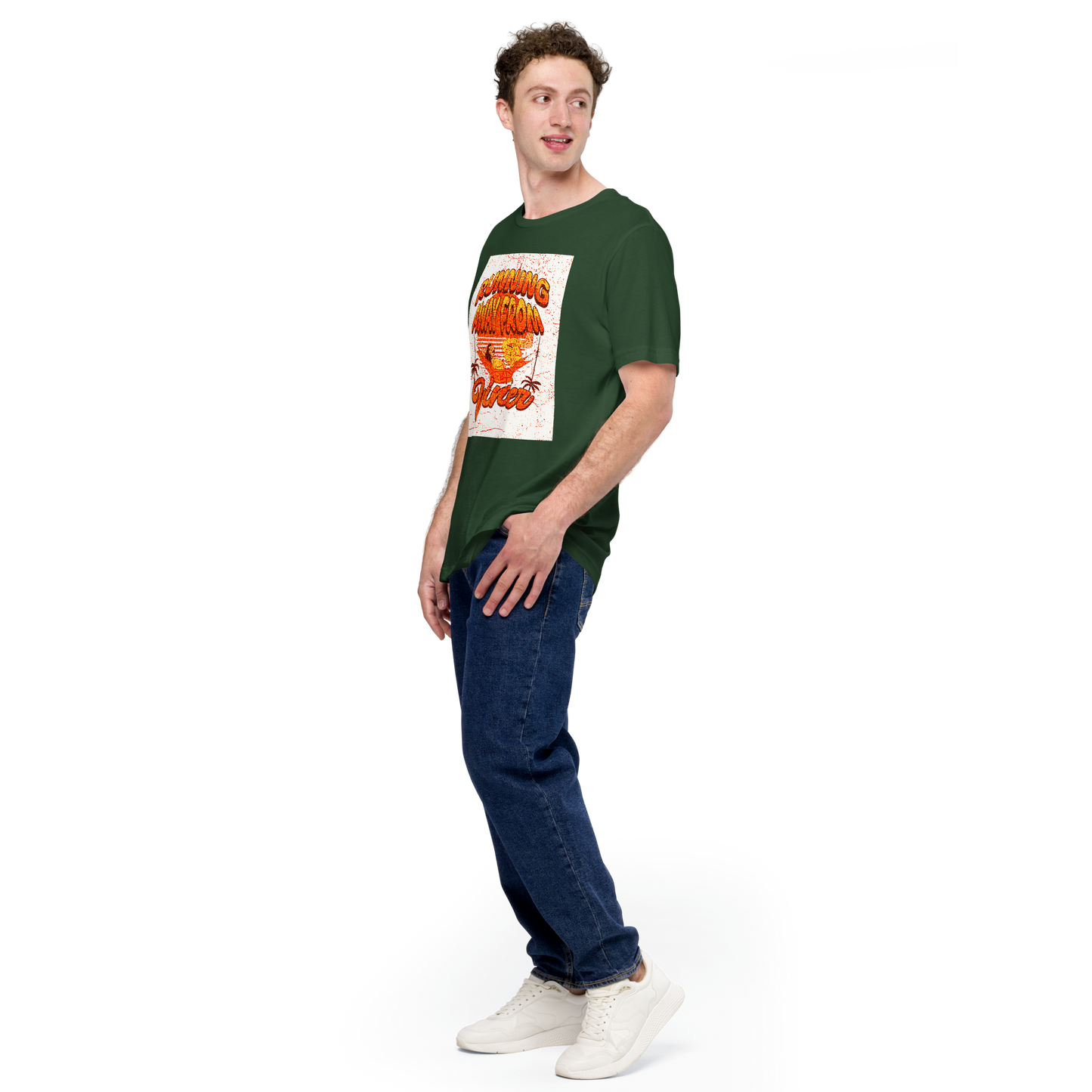 Unisex T-Shirt - Running Away from Winter - Escape Winter in Style, green, front full body men