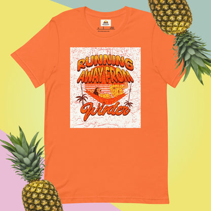 Unisex T-Shirt - Running Away from Winter - Escape Winter in Style, orange, front full body