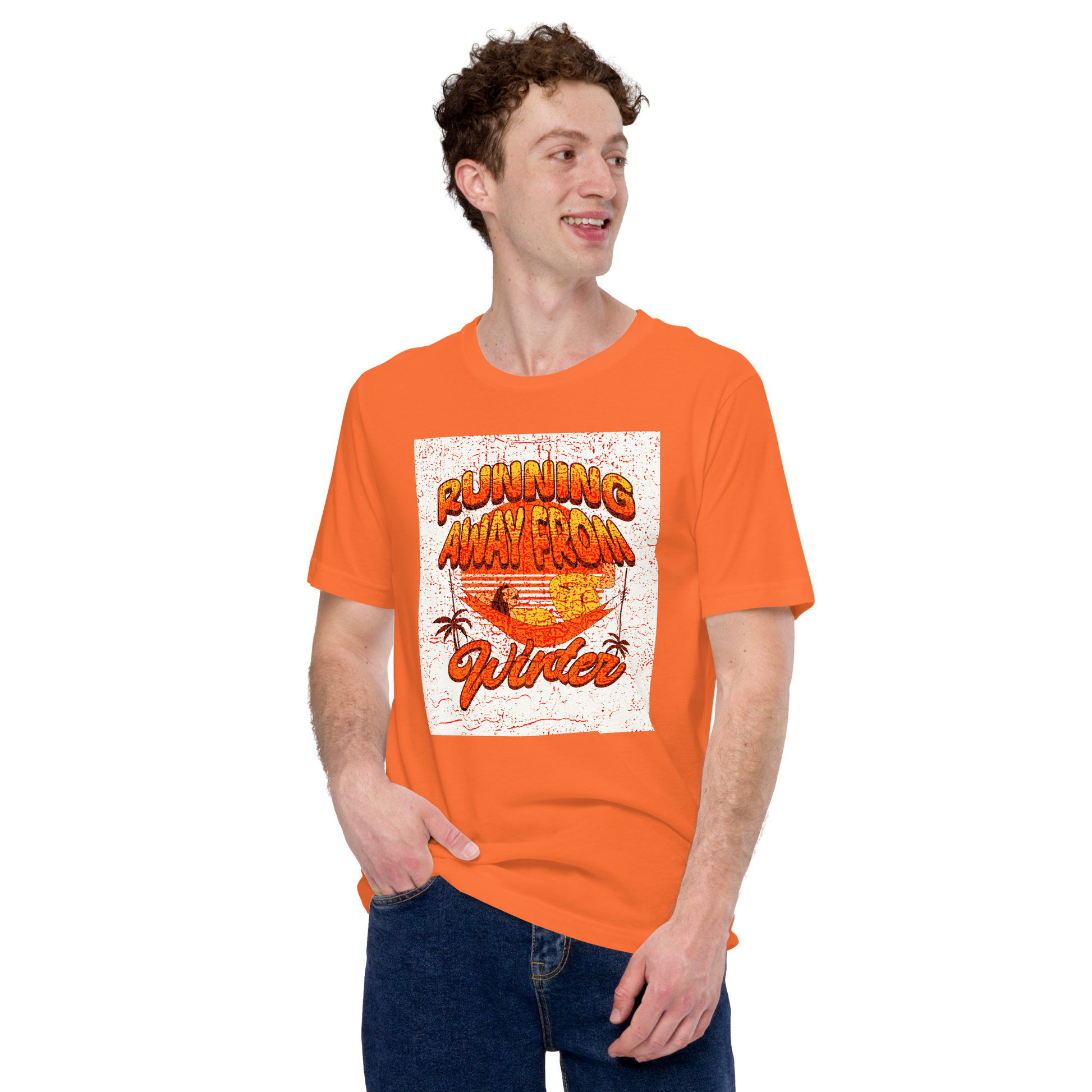 Unisex T-Shirt - Running Away from Winter - Escape Winter in Style, orange, front men