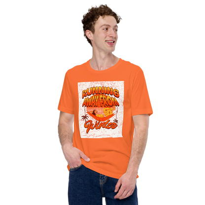 Unisex T-Shirt - Running Away from Winter - Escape Winter in Style, orange, front men