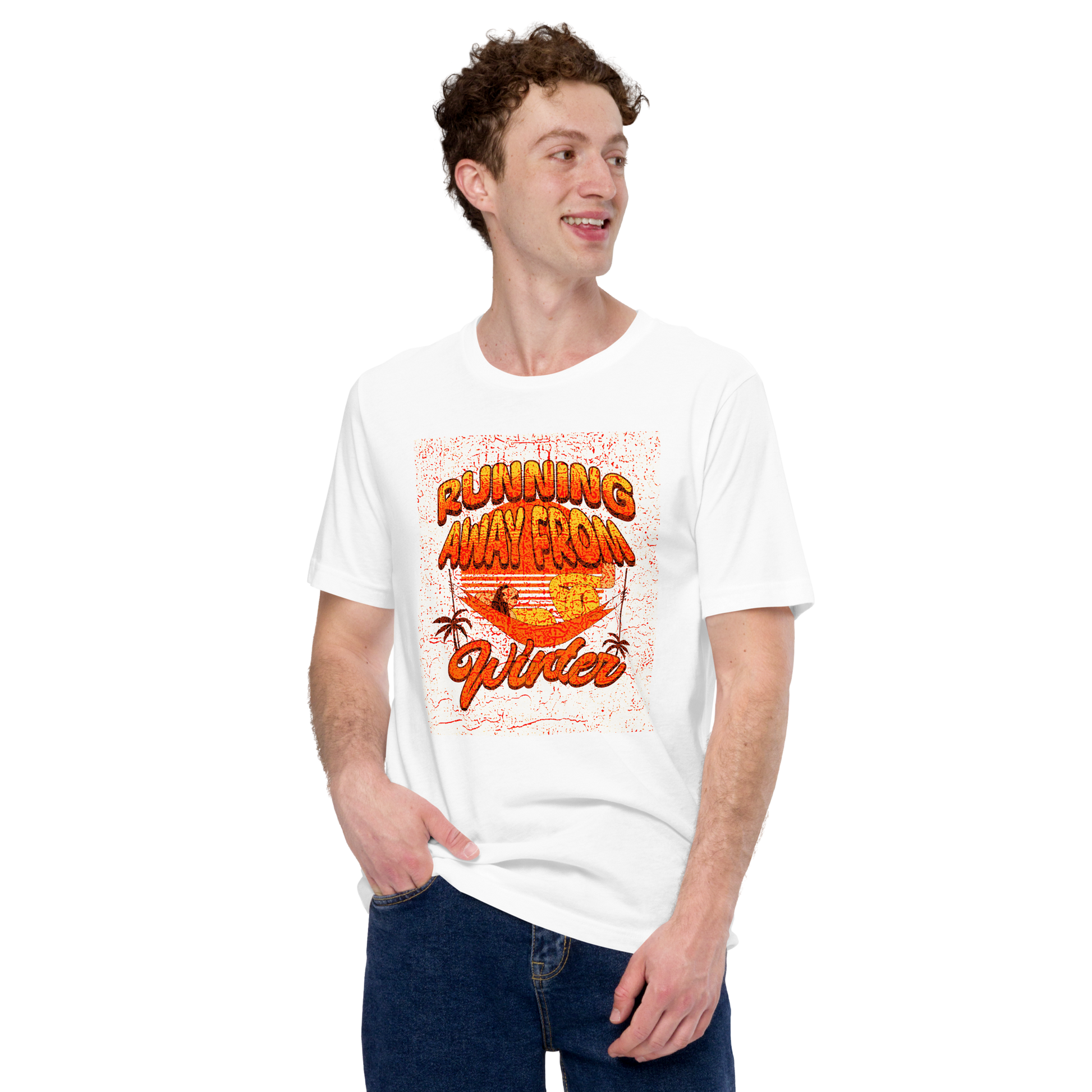 Unisex T-Shirt - Running Away from Winter - Escape Winter in Style, white, front men 