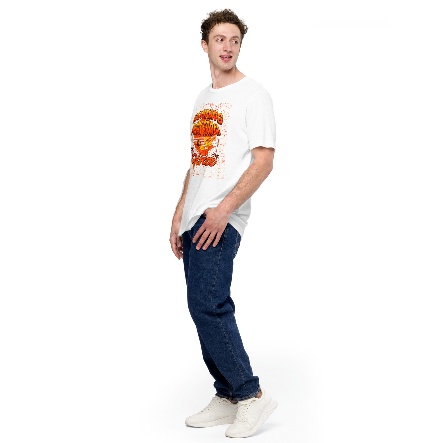Unisex T-Shirt - Running Away from Winter - Escape Winter in Style, white, front full body men