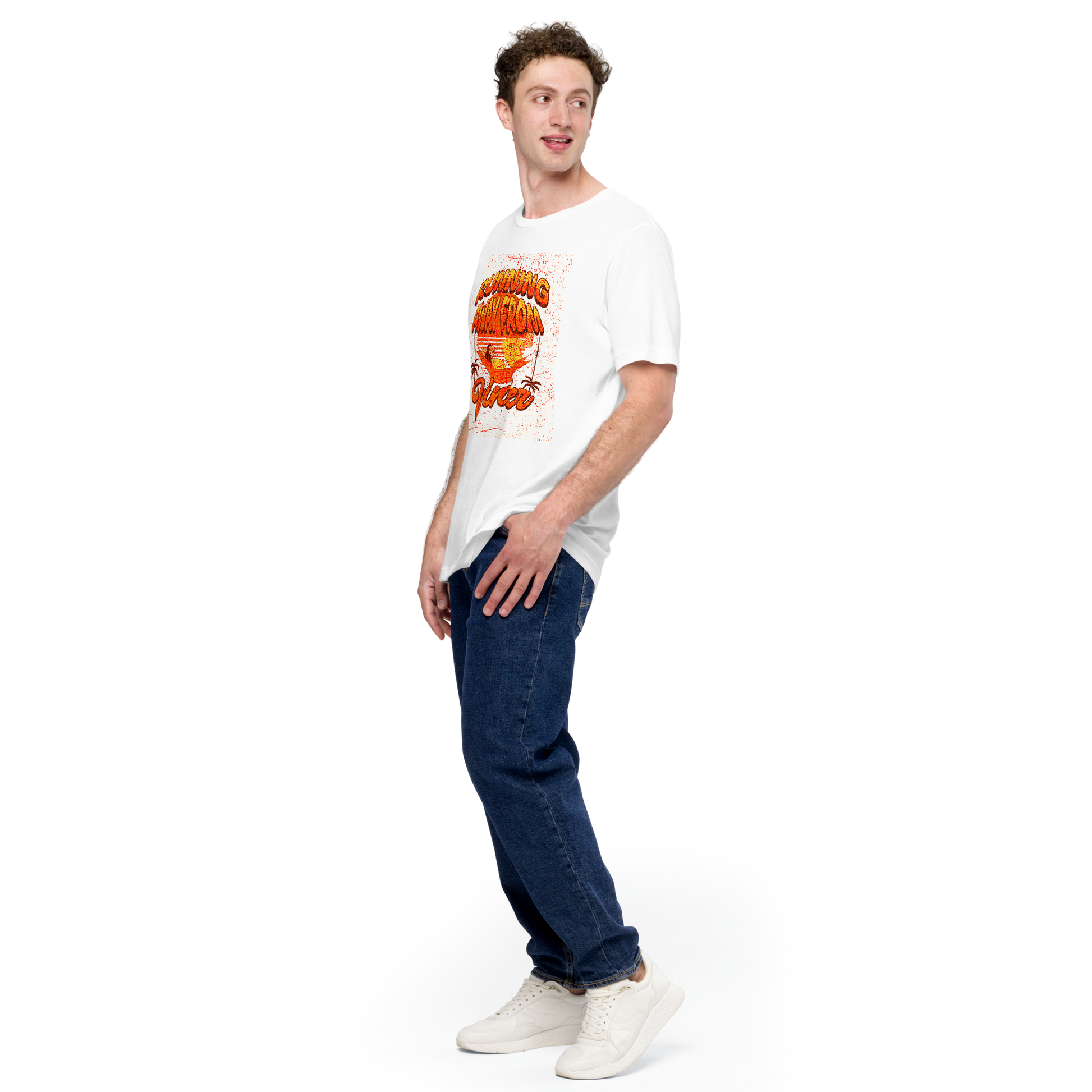Unisex T-Shirt - Running Away from Winter - Escape Winter in Style, white, front full body men