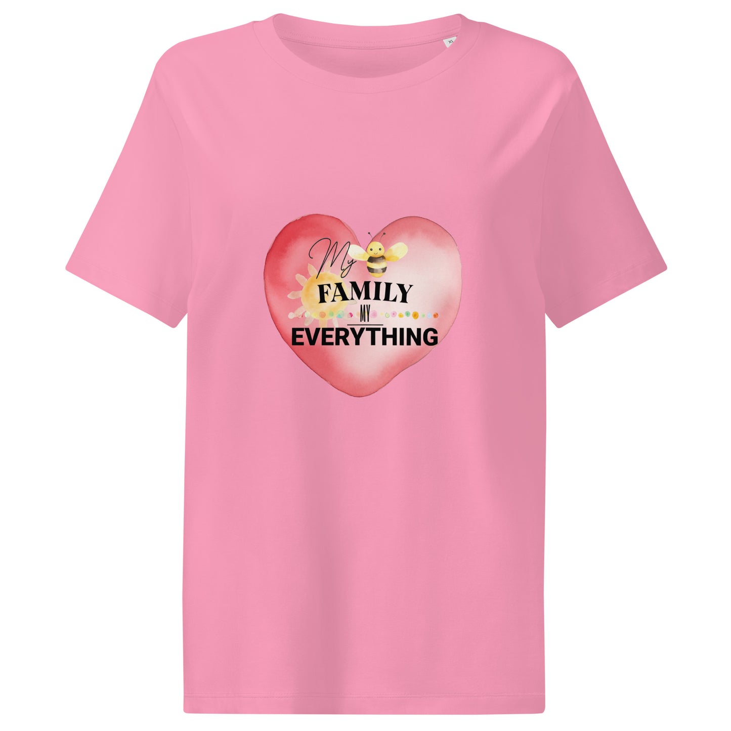 Women’s Organic Ribbed Neck T-Shirt – My Family, My Everything, Pink, front full body 