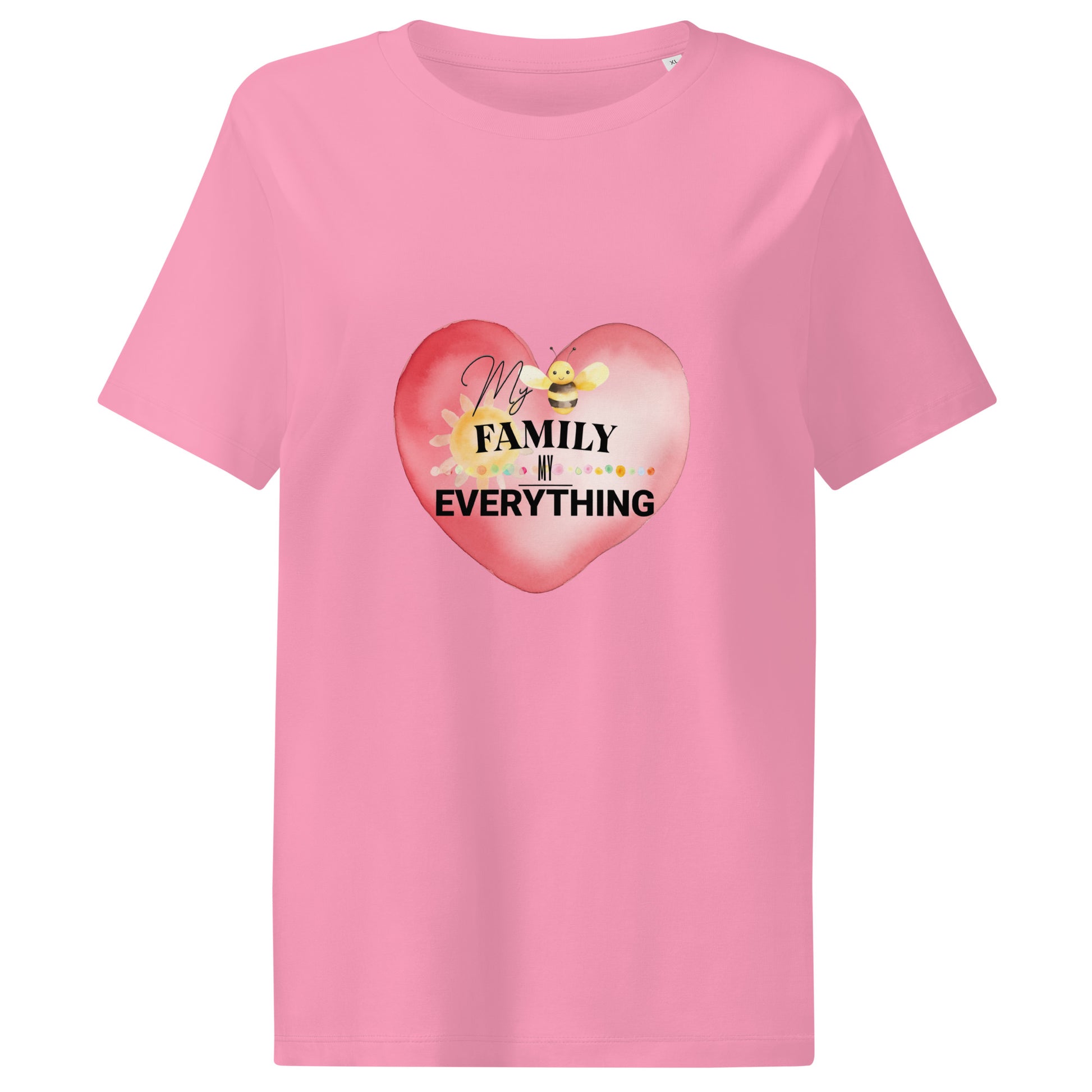 Women’s Organic Ribbed Neck T-Shirt – My Family, My Everything, Pink, front full body 