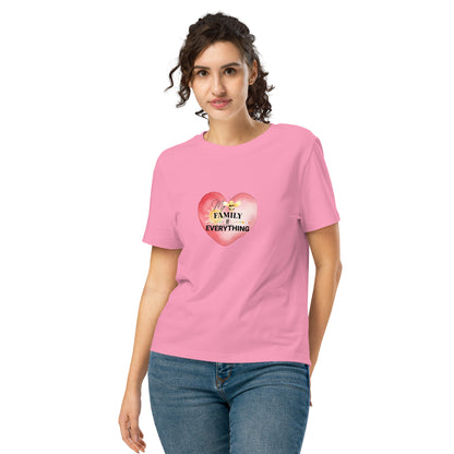 Women’s Organic Ribbed Neck T-Shirt – My Family, My Everything, Pink, front full body, women
