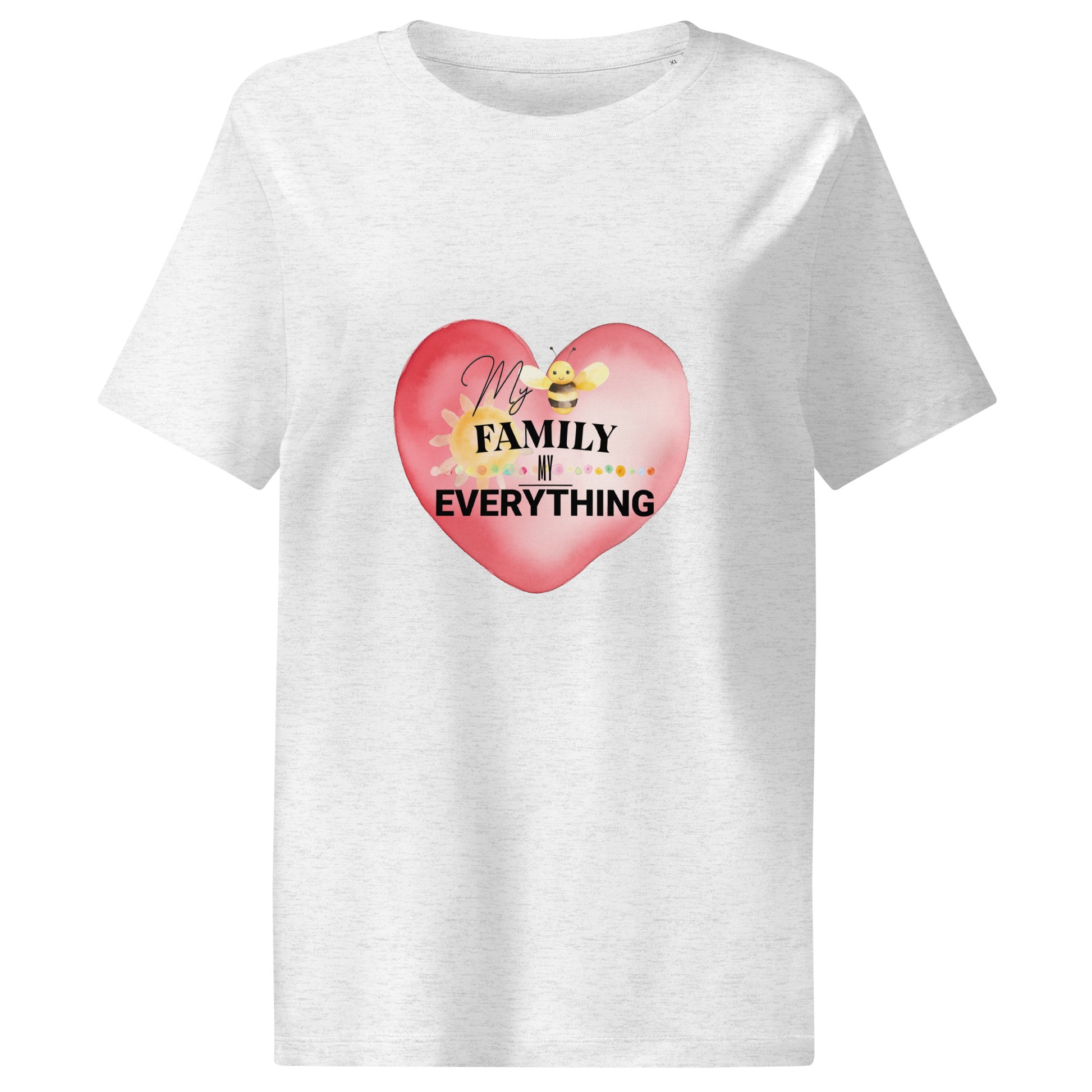 Women’s Organic Ribbed Neck T-Shirt – My Family, My Everything, Grey, front full body 
