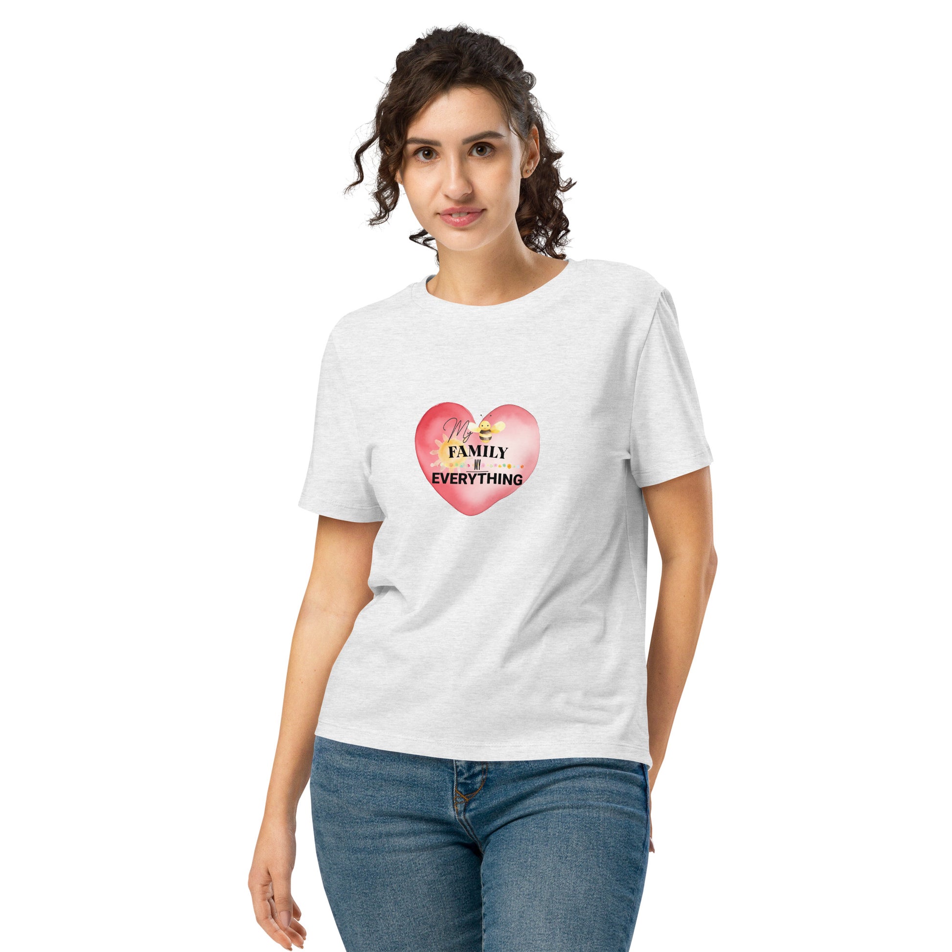 Women’s Organic Ribbed Neck T-Shirt – My Family, My Everything, Grey, front full body, women