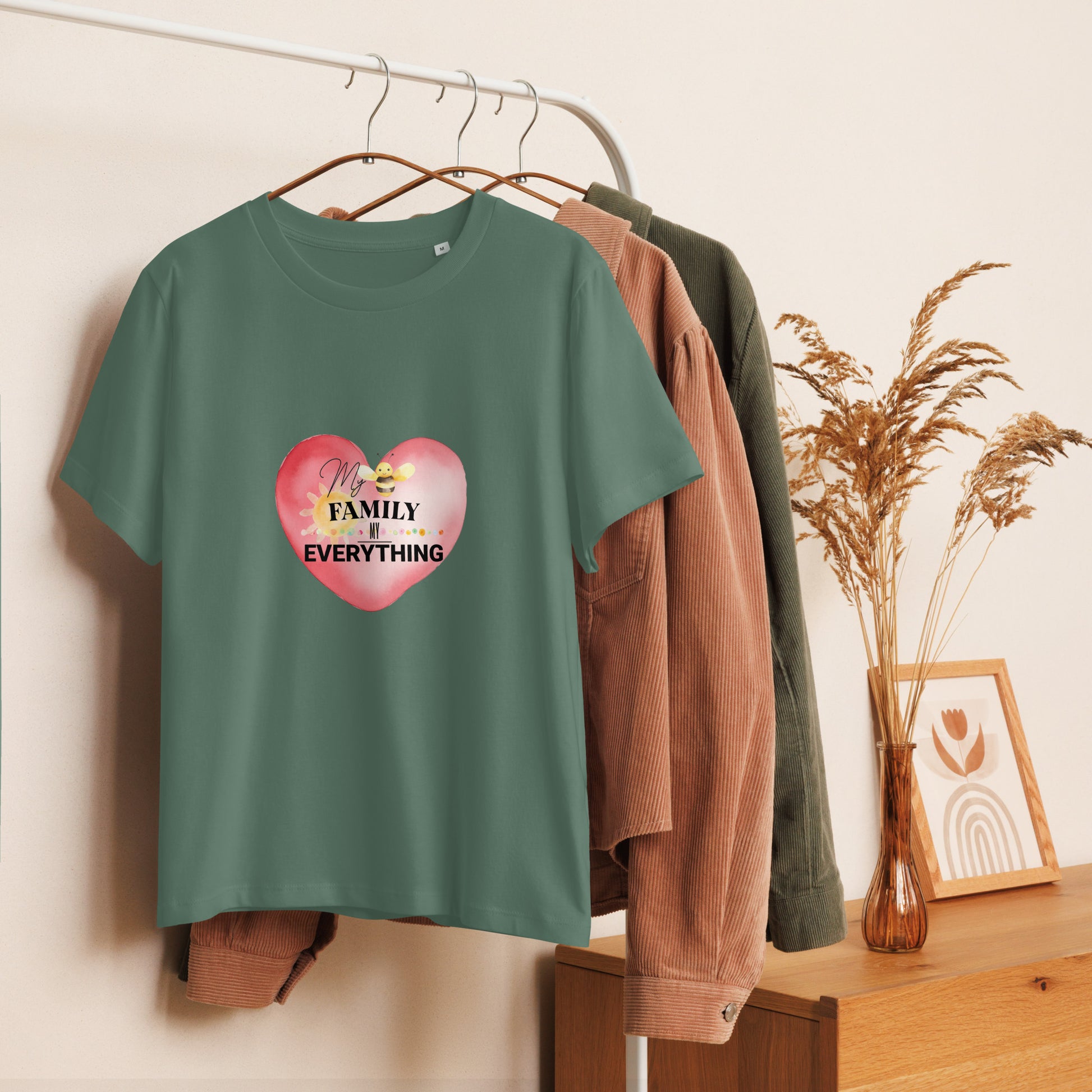 Women’s Organic Ribbed Neck T-Shirt – My Family, My Everything, Green Bay, front 