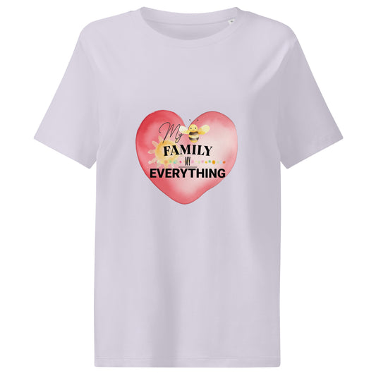 Women’s Organic Ribbed Neck T-Shirt – My Family, My Everything, Lavander, front full body 