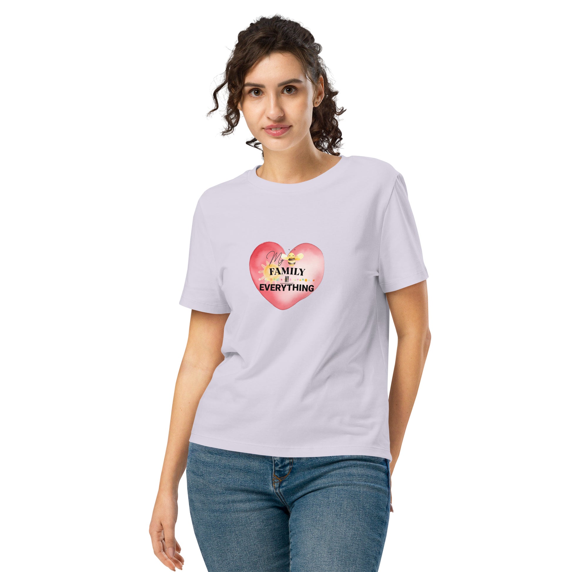 Women’s Organic Ribbed Neck T-Shirt – My Family, My Everything, Lavander, front full body, women