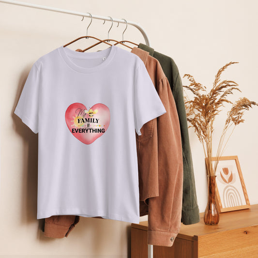 Women’s Organic Ribbed Neck T-Shirt – My Family, My Everything, Lavander, front 