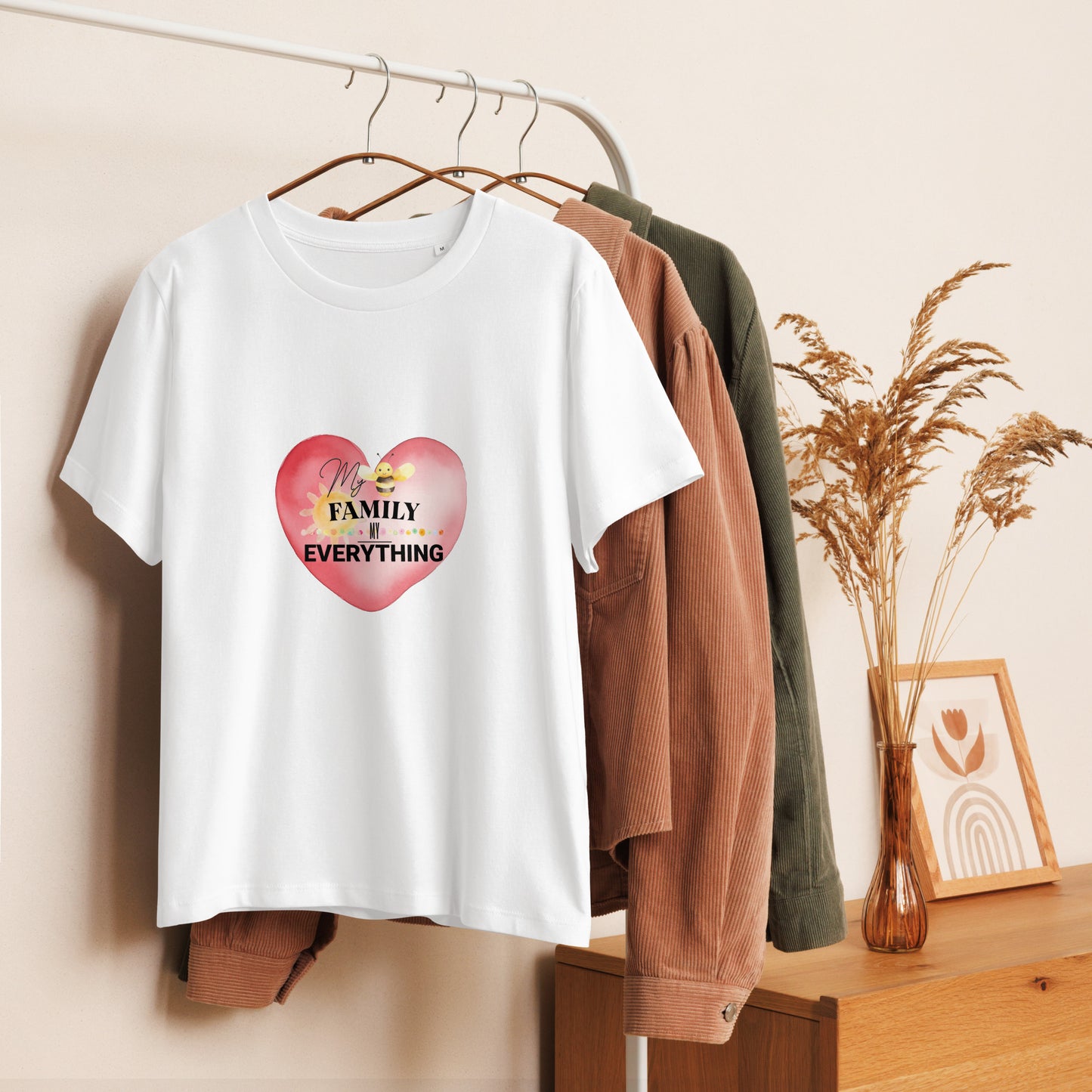 Women’s Organic Ribbed Neck T-Shirt – My Family, My Everything, white, front