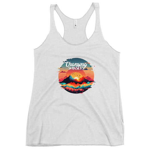 Women's Racerback Tank –Soft and Stylish Perfect for Warm Days, heather white, front full body, women.