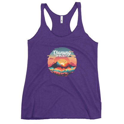 Women's Racerback Tank –Soft and Stylish Perfect for Warm Days, purple, front full body, women. 