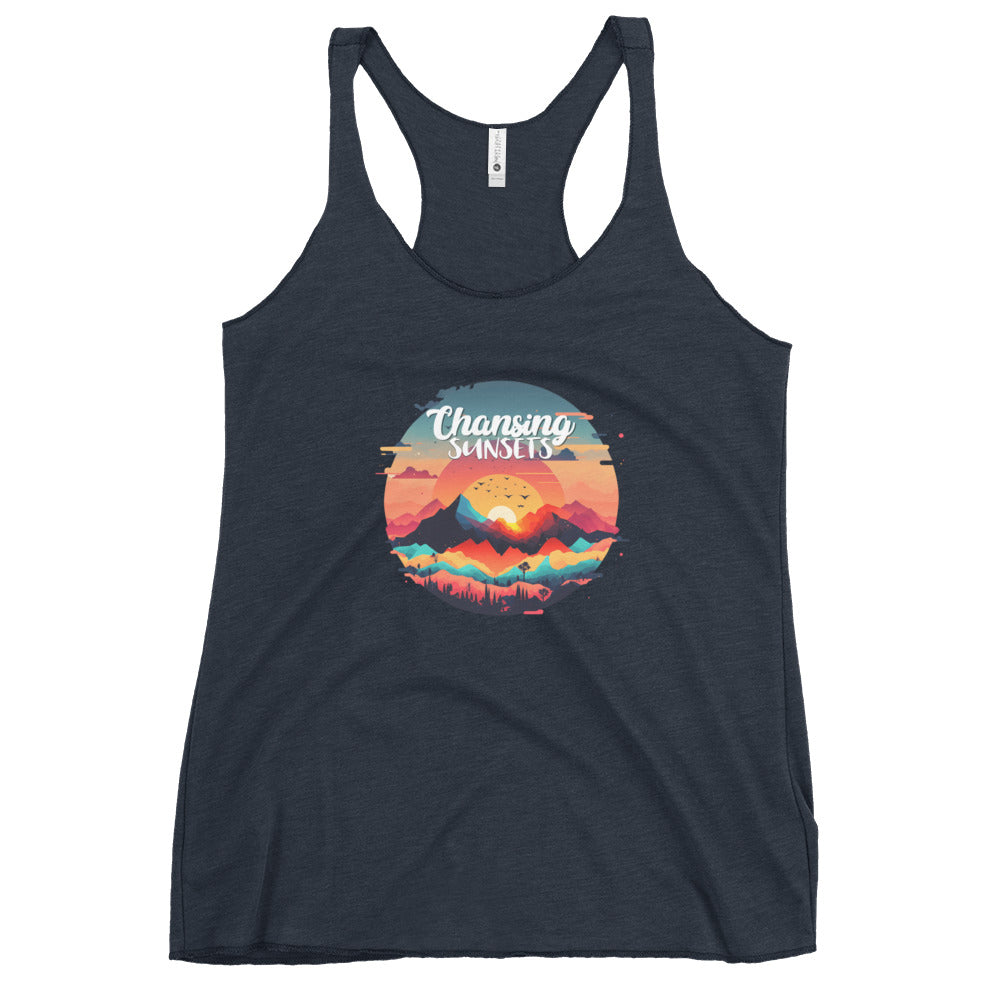 Women's Racerback Tank –Soft and Stylish Perfect for Warm Days, vintage navy, front full body, women. 