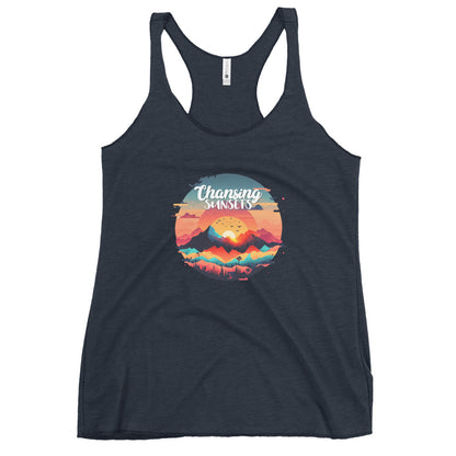 Women's Racerback Tank –Soft and Stylish Perfect for Warm Days, vintage navy, front full body, women. 