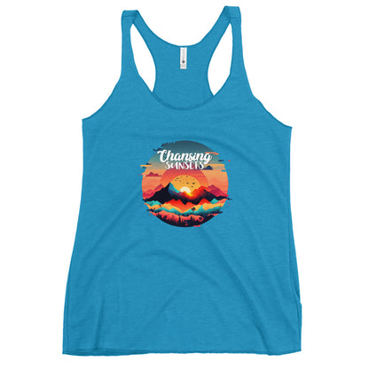 Women's Racerback Tank –Soft and Stylish Perfect for Warm Days, vintage-turquoise, front full body, women. 