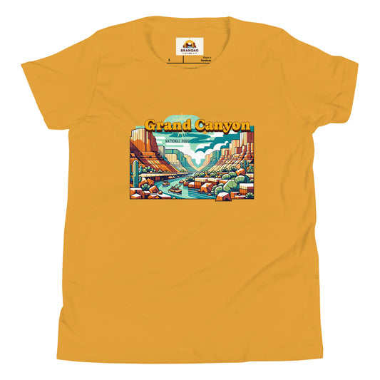 Youth Short Sleeve T-Shirt - Grand Canyon Adventure - National Parks, yellow, front just shirt